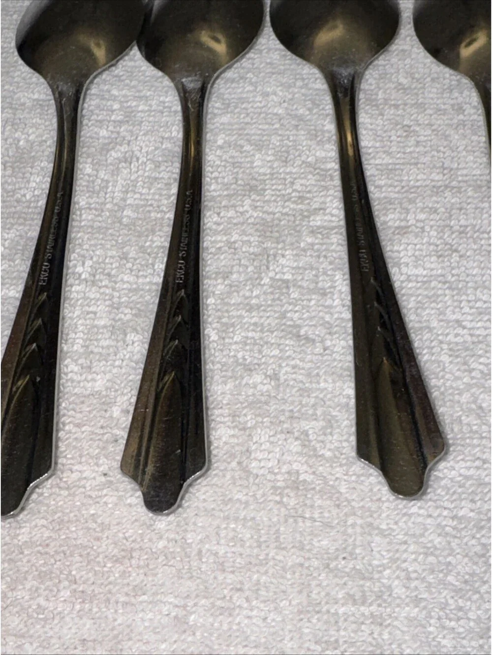 4 Grapefruit Spoons Ekco EKS7 Chevron Pattern Stainless Steel Flatware USA 6
